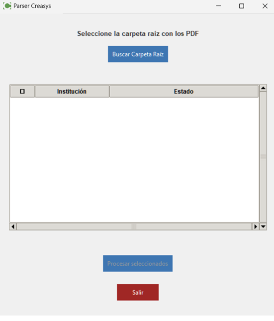 PARSER - Vista del dashboard